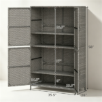Outdoor PE Rattan Storage Cabinet with Adjustable Shelves, Anti-Tip Garden Tool Storage Shed for Patio Backyard Poolside-Gray - Image 8