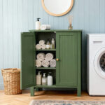 Forest Green MDF Painted with Vertical Stripes, 60*30*80cm, Double Door Bathroom Vanity - Image 6