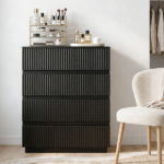 Handleless Grille-Finished 4-Drawer Bedside Table P2 Particleboard + MDF & Melamine Veneer + Thermoformed Drawer Dresser 23.62*14.96*30.71in Black - Image 13
