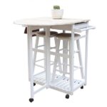 Foldable With Wooden Handle Semicircle Dining Cart With Round Stools White - Image 6