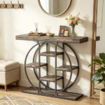 Industrial Sofa Table 39.4" Console Table with Storage Shelves Rustic Oak Finish for Living Room Hallway - Image 6