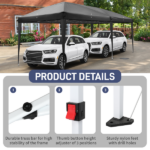10'x20' Instant Pop Up Canopy Tent Black, 6 Panels 2 Doors 4 Mesh Windows, 28/22mm Powder Coated Steel Frame, 10x20mm Crossbar, 210D Oxford Folding Outdoor Tent with Carry Bag No Sandbags - Image 8