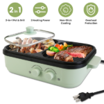 2-in-1 Electric Hot Pot & Grill Combo, Dual Separate Temperature Control, Non-Stick Die-Cast Aluminum, Overheat Protection, 33.82OZ Hot Pot 6.76OZ Grill, Portable for 1-2 People, Home Dorm Indoor BBQ - Image 2
