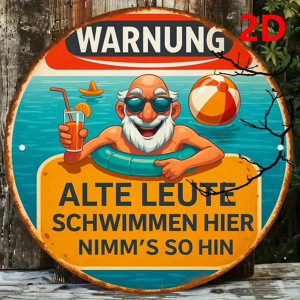 CIFbuy Vintage Swimming For Seniors Pool Warning Sign 8x8 Inch 2D Flat Round Plaque Decor For Pool Bathroom Changing Room Vacation Home TikTok, TikTok, Self-pickup Logiopics