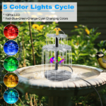 Solar Powered Water Fountain Pump with Battery Backup, 6W Solar Panel, IP68 Waterproof, Adjustable Spray Height & 9.84ft Cable, LED Lighted Solar Fountain for Garden Patio Yard
