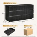 Handleless 6-Drawer Dresser with Grille Finish P2 Particleboard + MDF & Melamine Veneer + Vacuum-Formed Bedside Table 55.12*15.75*27.95in Black - Image 5