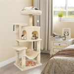 44" Multi-Level Cat Tree with Spacious Top Perch, 2-Door Condo & Hammock for Indoor Cats -Beige - Image 2