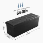 43 Inches Folding Ottoman with Storage Bench, Foot Rest Stool, End of Bed Storage Bench Upholstered, Load 660 lbs, for Living Room, Synthetic Leather, Black (Shipment from Walmart) - Image 2