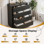 Handleless Grille-Finished 4-Drawer Bedside Table P2 Particleboard + MDF & Melamine Veneer + Thermoformed Drawer Dresser 23.62*14.96*30.71in Black - Image 11