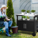 Outdoor Grill Cart with Storage, Rolling Bar Cart Movable Kitchen Island for BBQ, Patio Dining Cart Table for Food Prep with Wheels Hooks Foldable Top - Image 8