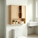 2-Door 3-Tier Slatted Bathroom Wall Cabinet 24.49"*22.83"*8.07 Oak - Image 10