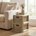 2-Drawer PP Storage Organizer Wicker Style Narrow Cabinet for Home Office - Image 3