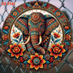 CIFbuy 1pc 8x8in Vintage Elephant Decorative Plaque, "" Decorative Plaque, 2D Flat Round Sign Indian Style Wall Art TikTok, TikTok, teemu Self-pickup Logi Aics - Image 4