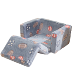 Kids Foldable Sofa Bed with Night Glow – 2-in-1 Convertible Children’s Lounge Chair, Soft Flannel Fabric, High Resilience Sponge, Removable Cover, Safe Round Edge Design – Gray Blue Sports Ball Pattern - Image 4