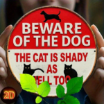 CIFbuy Funny | Round Iron Metal Sign, Beware Of The Dog This Cat Is Also Suspicious 8X8Inch 2D Flat Printed Decor Sign 1PC, Waterproof TikTok, TikTok, oof Self-pickup Logiopics