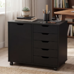 5-Drawer Rolling File Cabinet on Wheels, Wood Printer Stand with Storage Drawers for Home Office, Black (Shipment from Walmart) - Image 4