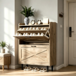 2-Drawer Top-Mounted Barn Door Shoe Cabinet Melamine Board Embossed MDF Shoe Cabinet 31.61*9.45*39.37in Washed Ash - Image 10