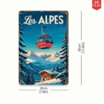 CIFbuy Vintage Les Alpes Ski Lift Mountain Scene Aluminum Wall Art, Wall Art, Rustic 2D Flat Waterproof Hanging Plaque Sign, Hanging Plaque Sign, Indoor Outdoor Home Lift MikTok, Lift MikTok, of Hanging Plaque Sign Self- Wckup Logiopme - Image 8