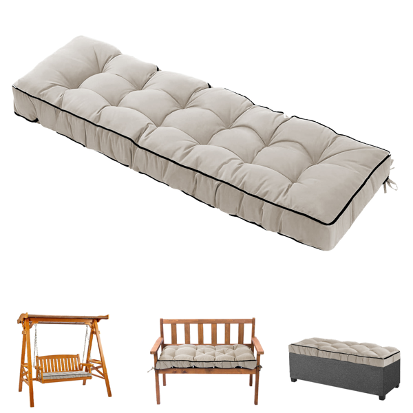 Outdoor Bench Cushion, 63 × 20 × 4 Inch, Tufted Waterproof Swing Cushion with Ties, for Patio Bench or Window Seat