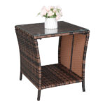 Glass Surface Brown Gradient Iron Frame Rattan Side Table - Image 27