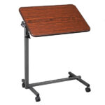 Multifunctional Adjustable Bedside Table MDF/Iron/4 Wheels With Brake, Dark Wood Grain Color - Image 33