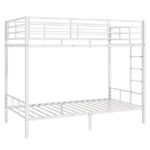 White Twin Bunk Bed Square Tube High Guardrail Side Ladder Opening Iron Bed