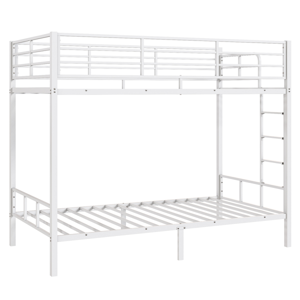 White Twin Bunk Bed Square Tube High Guardrail Side Ladder Opening Iron Bed