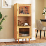 Natural Bamboo 3-Cube Storage Cabinet, Acrylic See-Through Doors & Open Compartment - Image 3