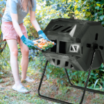 Outdoor Compost Tumbler Dual Chamber, Outdoor Tumbling Composter Dual Rotating Batch Compost Bin, 42 Gallon, Black - Image 14