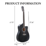 Matte black 41-inch Dreadnought barrel-shaped cutaway acoustic guitar with pick, strings, capo, gig bag, tuner, wrench tool, and shoulder strap - Image 7
