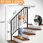 [Same Code 16547875 16547875]Matte Black Outdoor 3 Level Iron Handrail - Image 4