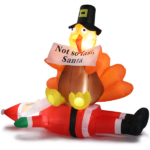 Replace 57412109 4.9 FT Lighted Christmas Inflatable Decoration, Inflatable Turkey Sitting on Santa Claus, Funny Blow Up Yard Decorations with Built-in LED Lights for Holiday Party Front Yard Lawn Garden Decor - Image 4