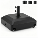 Black Fillable Umbrella Base with Wheels & Brakes, Heavy‑Duty Water/Sand Filled Patio Umbrella Stand with 3 Adapters for 1.3‑1.9" Poles - Image 8