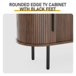 Walnut Embossed Particle Board TV Stand, Oval Tabletop 147×35×58cm, Modern Entertainment Center with Sliding Grid Doors, Media Console Cabinet for Living Room Bedroom - Image 8