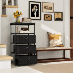 3-Drawer Fabric Storage Cabinet - Removable Foldable Drawers, Industrial Wood Top, Metal Frame with Anti-Tipping Kits (Rustic Brown/Black) - Image 6