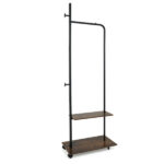 Industrial Rolling Clothing Rack with 2 Wooden Shelves & Hooks, Freestanding Garment Rack for Bedroom Entryway - Image 3