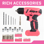 [Same code: 64738747]146-Piece Drill Set with 8V Pink Cordless Drill, Home Tool Kit with Drill, House Repairing Hand Tool Kits with Portable Case, for DIY Home Maintenance - Image 4