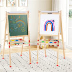 Natural Pine Wood 3-in-1 Kids Art Easel with Magnetic Whiteboard & Chalkboard, Adjustable Height Foldable Drawing Board for Ages 3-14 - Image 8