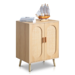 Modern Rattan Shoe Storage Cabinet with Double Doors and Adjustable Shelves, Accent Cabinet for Living Room, Bedroom, Hallway - Image 12
