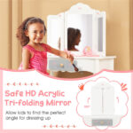 White Kids Vanity Set with Tri-Folding Acrylic Mirror & Drawer, 2-in-1 Convertible Design (3+ Ages)​ - Image 9