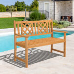 118*56.5*90cm Outdoor Garden Fir Grid Back Wooden Bench Burlywood - Image 15