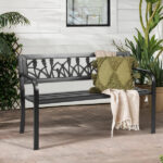 49in PVC Tulip Backrest Iron Bench Black - Image 9