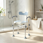 Light Blue Padded Bath Seat – Height Adjustable Anti-slip Shower Chair with Arms and Back