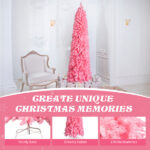 7.5 FT Hinged Christmas Tree, Artificial Pencil Christmas Tree, Unlit Artificial Christmas Pine Tree with 1075 Branch Tips and Sturdy Stand, Pink - Image 9
