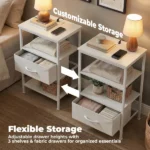 Bedside Table Charging Station Nightstand with USB/C Ports, Adjustable Drawers, 3-Tier Storage Shelf (Shipment from Walmart) - Image 6