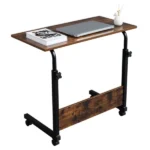 Rolling Desk Adjustable Height Mobile Side Table with Wheels Retro P2 Chipboard Steel 31.5x15.7in - Image 3