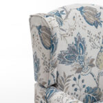 Modern Accent Chair with Retro Wood Legs, Comfy Upholstered Armchair, Floral Design Single Sofa Chair for Living Room Bedroom Office - Floral Blue - Image 16