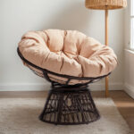 38" Ergonomic Swivel Wicker Papasan Chair with Thick Tufted Cushions, 360 Degree Rotatable Chairs for Living Room Bedroom Reading Room, Beige Cushion - Image 4