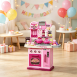 Kids Play Kitchen with Lights & Sounds – 33 Accessories, Storage for Toddler 3-6 Years Old - Image 5