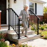 [Same Code 55022277 82359152]Artisasset Matte Black Outdoor 2-Step Iron Handrail - Image 15